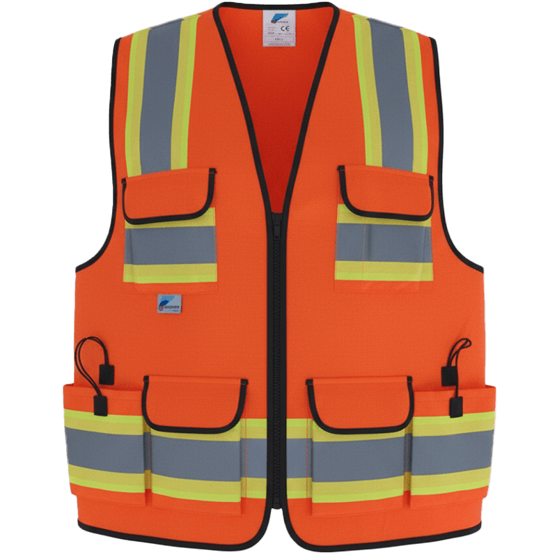 Gilet de Sécurité Haute Visibilité Orange - Classe 2 Professionnel Multipoches
