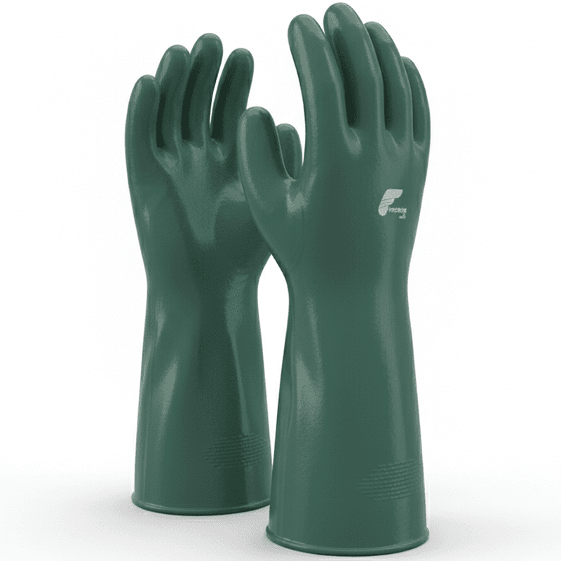 Gants Protection Chimique PVC/Nitrile Manchette Longue - Vert Industriel