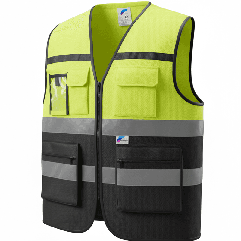 Gilet de Sécurité Haute Visibilité - Jaune/Noir Classe 2 Multipoches