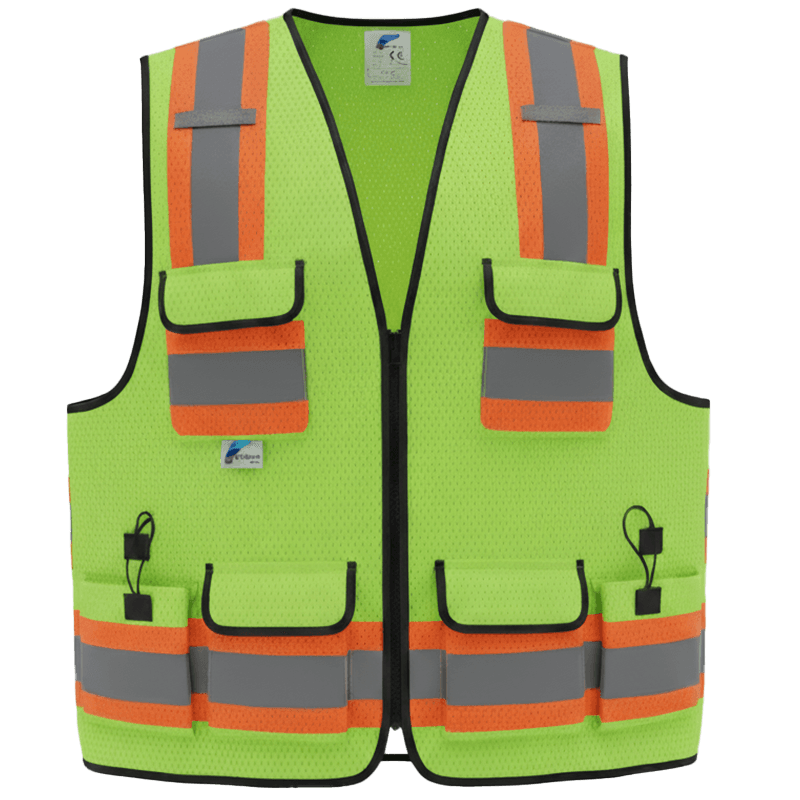 Gilet de Sécurité Haute Visibilité Lime/Vert - Classe 2 Bicolore Multipoches