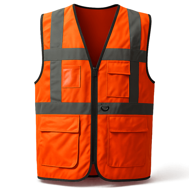 Gilet de Haute Visibilité Orange Multi-Poches