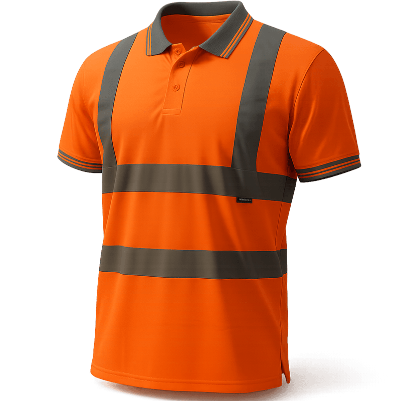 Polo de Travail Haute Visibilité Orange Fluorescent Manches Courtes