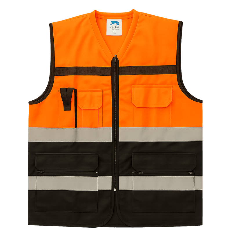 Gilet de Haute Visibilité Bicolore (Orange/Noir) Multi-Poches