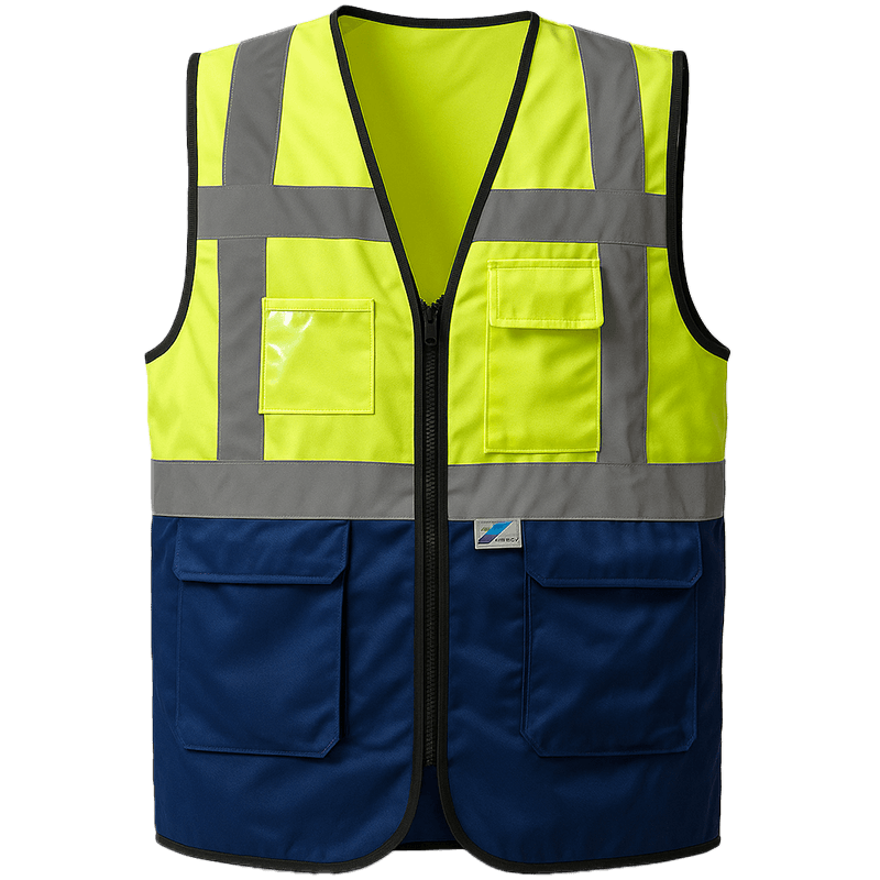 Gilet de Haute Visibilité Bicolore (Jaune/Bleu Marine) Multi-Poches