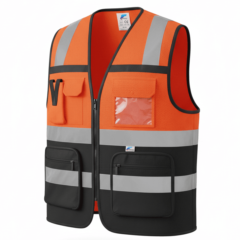 Gilet de Sécurité Haute Visibilité - Orange/Noir Classe 2