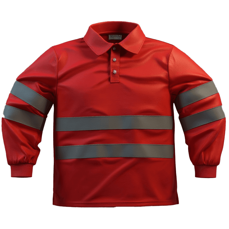 Polo de Travail Haute Visibilité Rouge avec Bandes Réfléchissantes Grises