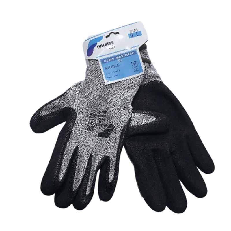 Gants anti-coupure niveau D enduction nitrile texturée – Gris et noir
