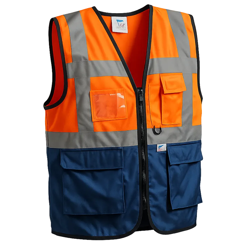 Gilet HV bicolore à bandes réfléchissantes – Orange et bleu marine