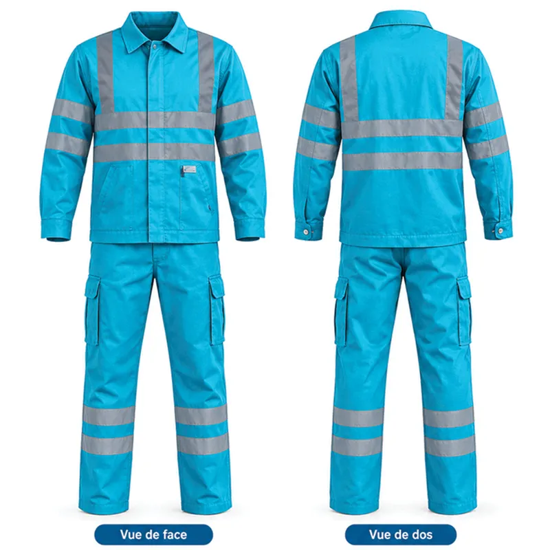 Ensemble de travail veste et pantalon réfléchissant – Bleu cyan