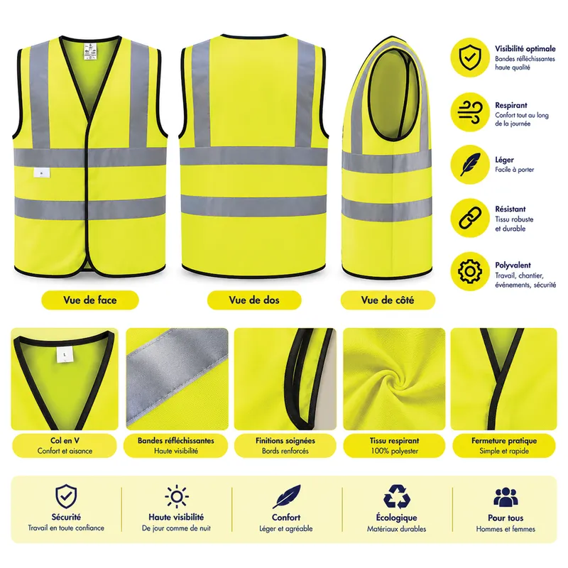 Gilet de sécurité HV standard classe 2 – Jaune fluo
