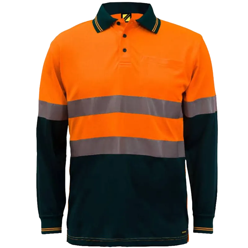 Polo HV DAY/NIGHT manches longues – Orange et bleu marine
