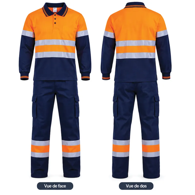 Ensemble de travail HV polo et pantalon classe 2 – Orange fluo et bleu marine