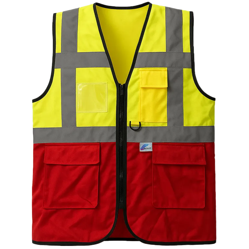 Gilet HV multipoches bicolore classe 1 – Jaune et rouge
