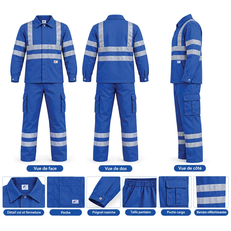Ensemble de travail veste et pantalon réfléchissant – Bleu royal