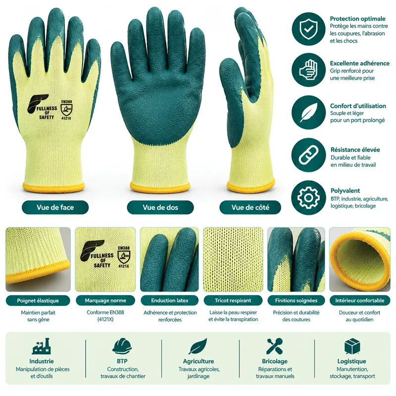 Gants de manutention légers enduction caoutchouc – Vert