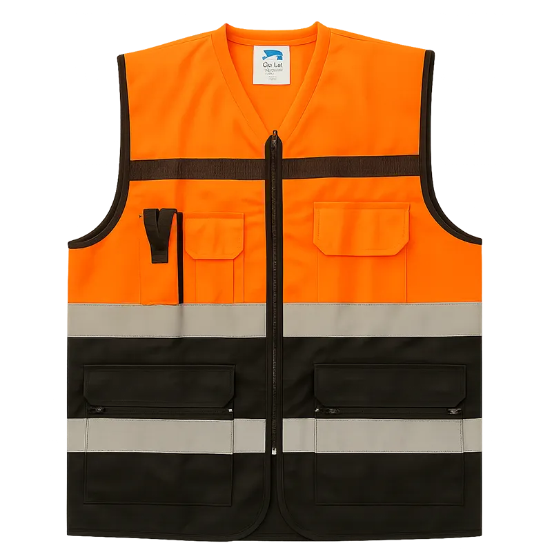 Gilet HV multipoches bicolore classe 2 – Orange et noir