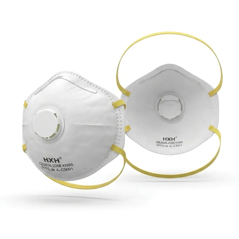Masque coque FFP2 NR à soupape AIR – Blanc, sangles jaunes