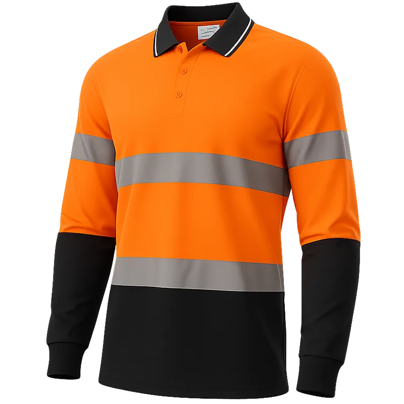 Polo HV manches longues – Orange fluo et noir