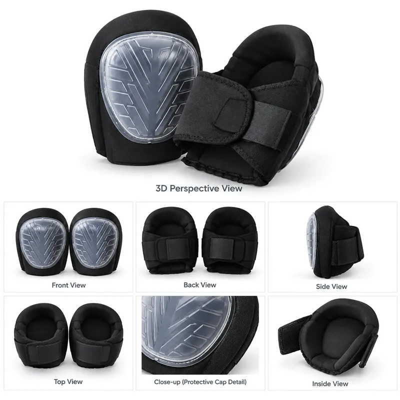 Genouillères à coussin gel et coque transparente type 1 – Noir