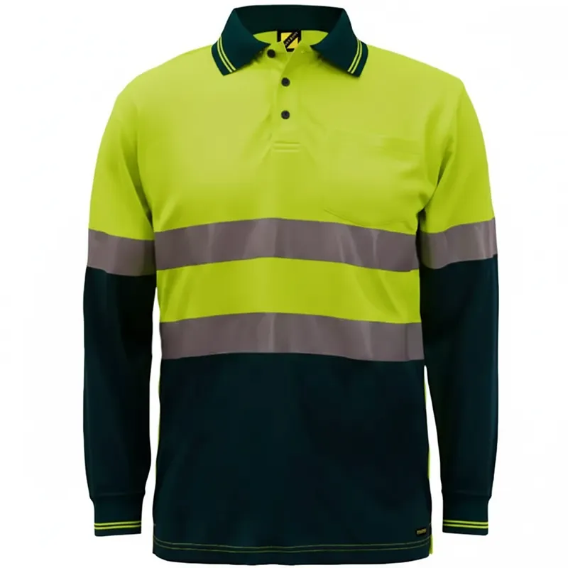 Polo HV DAY/NIGHT manches longues à poche – Jaune et bleu marine