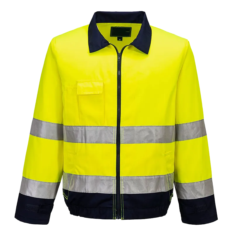 Veste de travail HV à col chemise classe 2 – Jaune et bleu marine