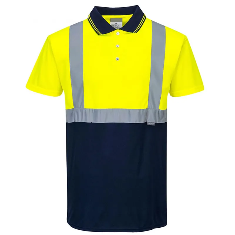Polo HV manches longues bicolore classe 2 – Jaune et bleu marine