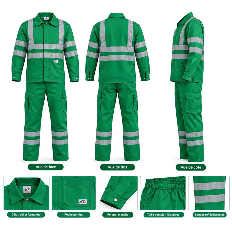 Ensemble de travail veste et pantalon réfléchissant – Vert