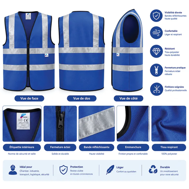 Gilet de sécurité HV classe 2 – Bleu