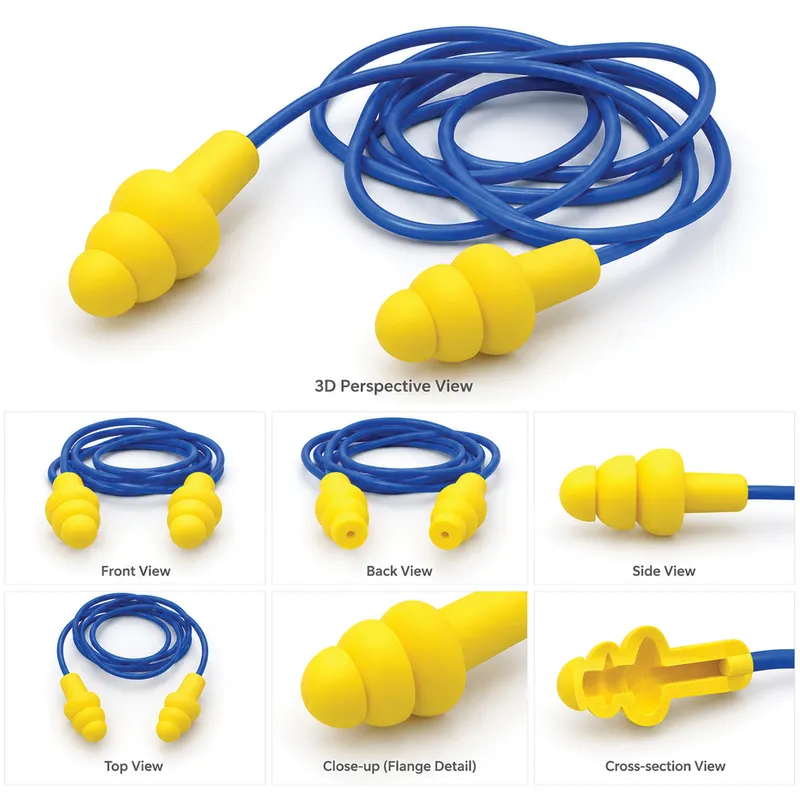 Bouchons d'oreilles réutilisables cordés SNR 25 dB – Jaune, cordon bleu