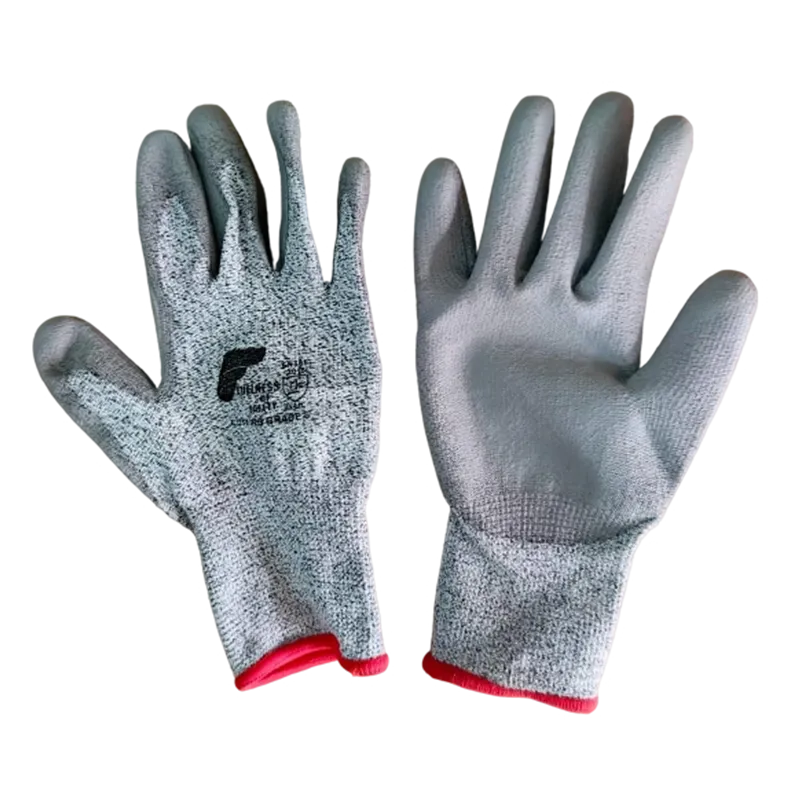 Gants anti-coupure niveau D enduction PU – Gris, manchette rouge