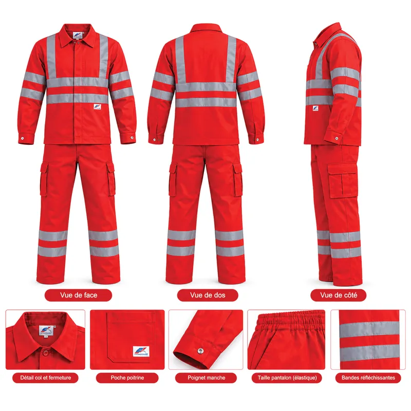 Ensemble de travail veste et pantalon réfléchissant – Rouge