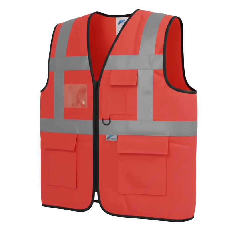 Gilet HV multifonction à poches classe 2 – Rouge fluo
