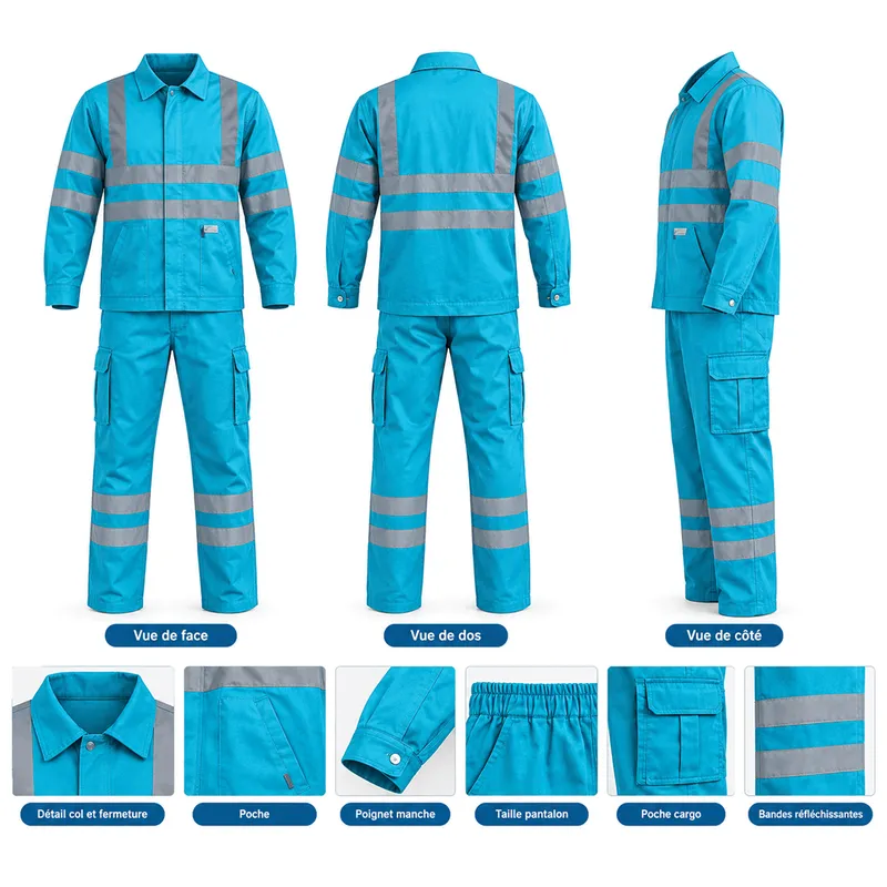 Ensemble de travail veste et pantalon réfléchissant – Bleu cyan