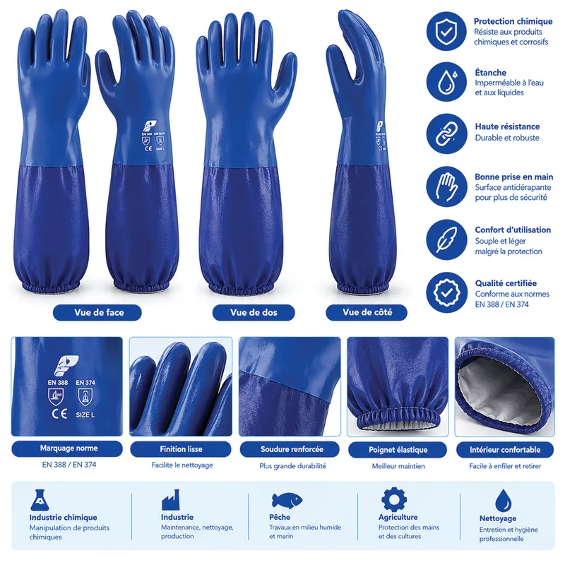Gants chimiques multirisques manchette longue – Bleu