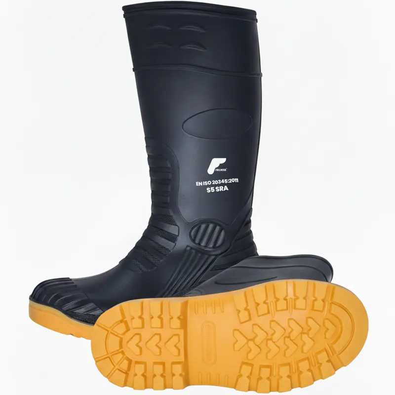 Bottes de sécurité PVC S5 – Noir, semelle orange