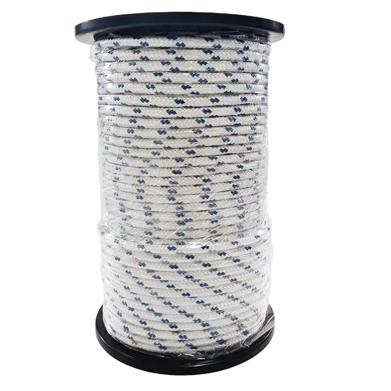 Corde semi-statique tressée à faible allongement – Blanc et bleu