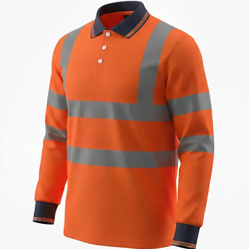Polo HV manches longues classe 3 col marine – Orange fluo