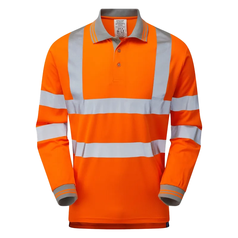 Polo HV manches longues classe 3 HB965 – Orange fluo et gris