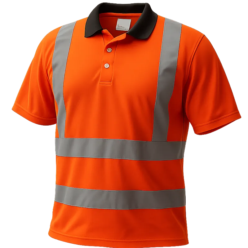 Polo HV manches courtes col noir – Orange fluo